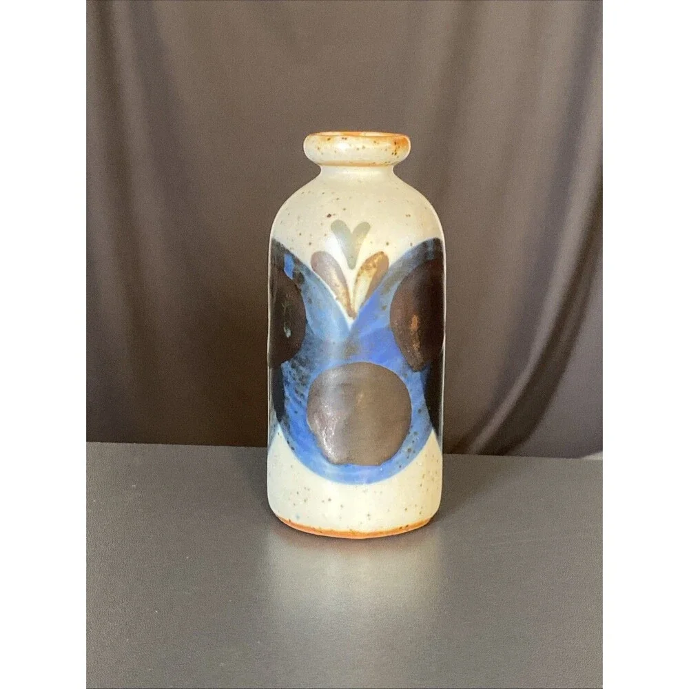 Japanese Art Pottery Small Vase Abstract Flower Speckled 5